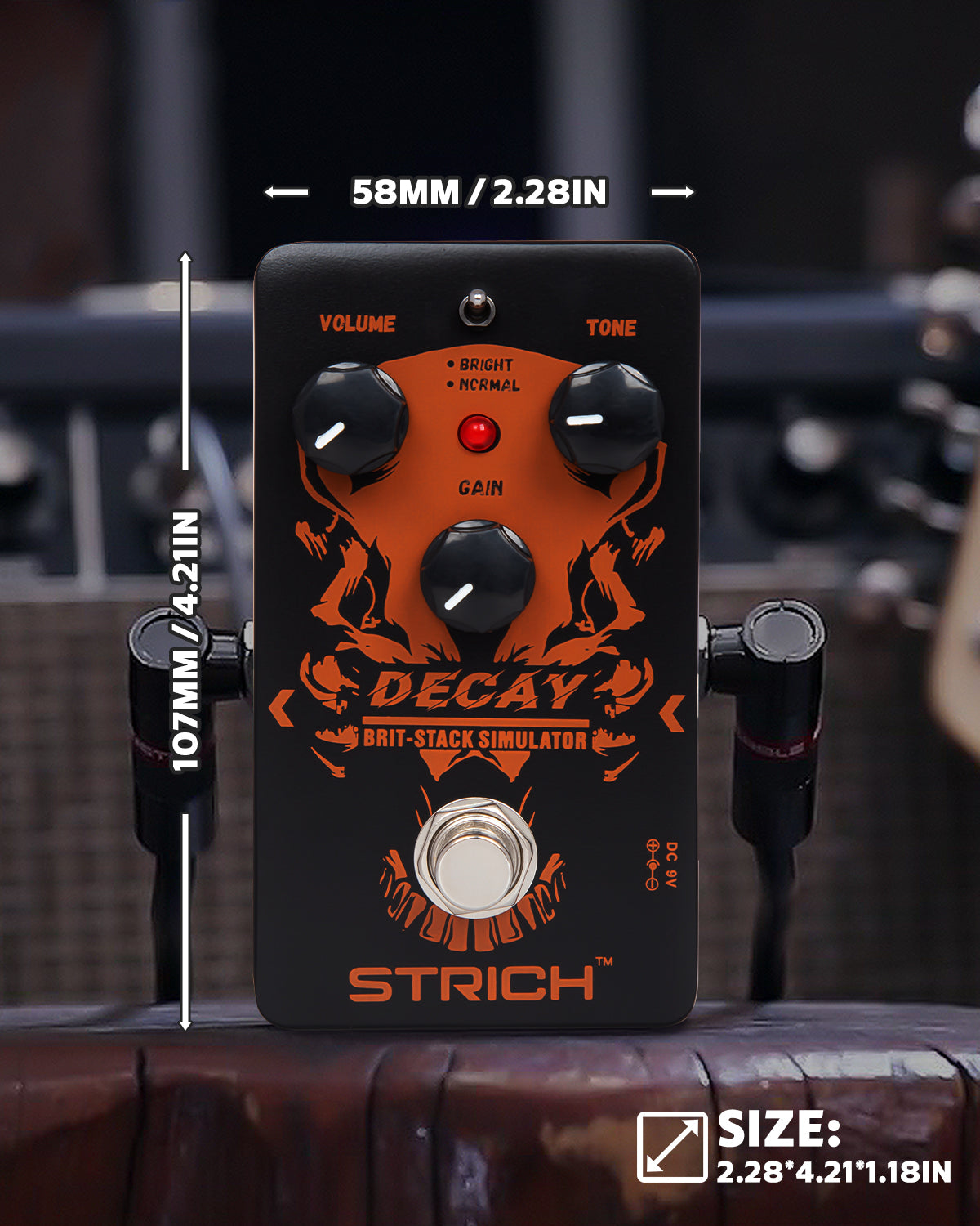 STRICH DECAY Distortion Guitar Pedal, Distortion 2 Modes Bright, Normal, Tight, Classic Crunch 80s Metal/Nu, True Bypass for Electric Guitar, Black and Red