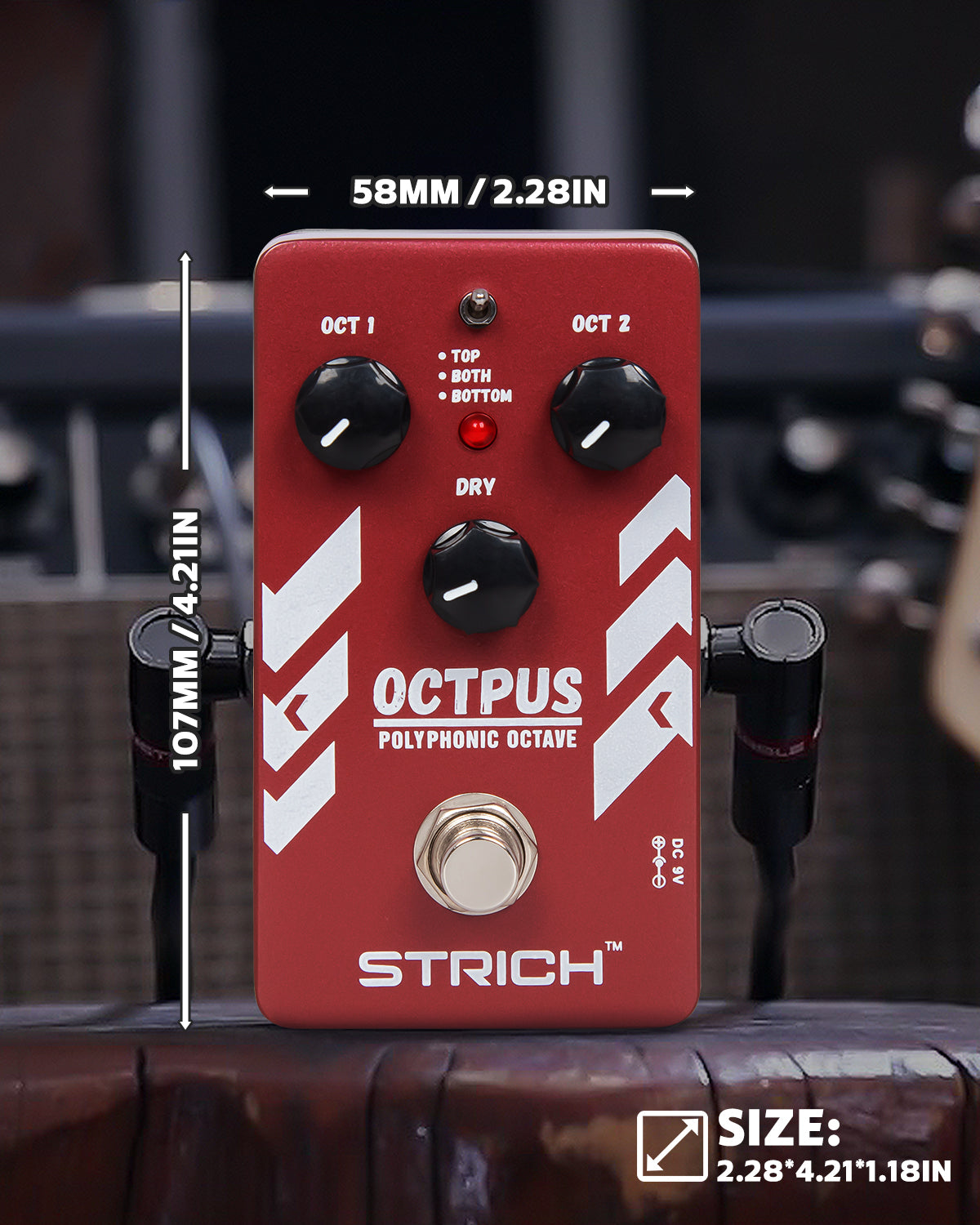 STRICH Polyphonic Octave Guitar Pedal, Digital 3 Modes Octave Shifter with Top/Both/Bottom Selection, Compact & Practical Aluminum Build, True Bypass for Electric Guitar, Red