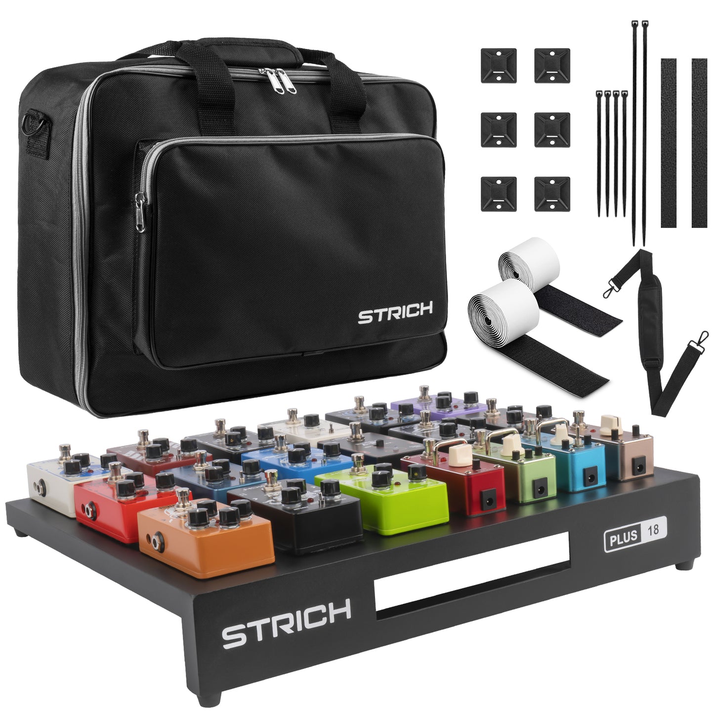 STRICH Guitar Pedal Board Extra Large Size, Aircraft Grade Aluminum 2.6lb Lightweight Pedalboard 18'' x 14.6'' Effect Pedals board with Carry Bag, PLUS 18 (Angled)