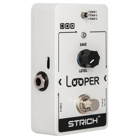 STRICH Looper Guitar Pedal with 3 Slots For Saving Loop Tracks, USB for Audio Import/Export, 90mins, True Bypass for Electric Guitar, Pure White