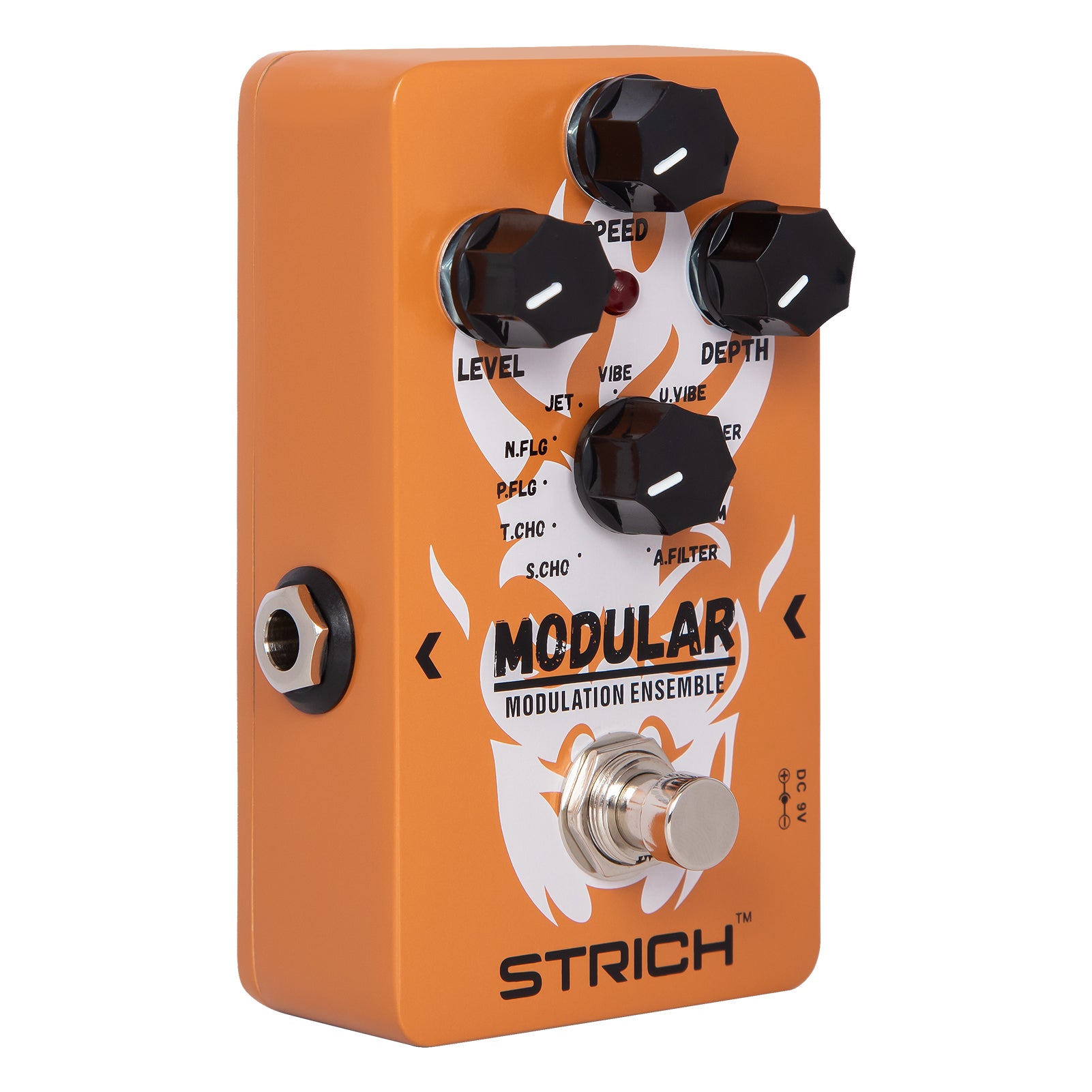 STRICH 11-Mode Modulation Guitar Pedal with Chorus, Phaser, Tremolo, Flanger, Vibrato, Auto Filter for Electric Guitar, True Bypass, Orange