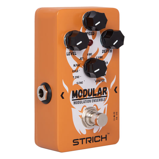 STRICH 11-Mode Modulation Guitar Pedal with Chorus, Phaser, Tremolo, Flanger, Vibrato, Auto Filter for Electric Guitar, True Bypass, Orange