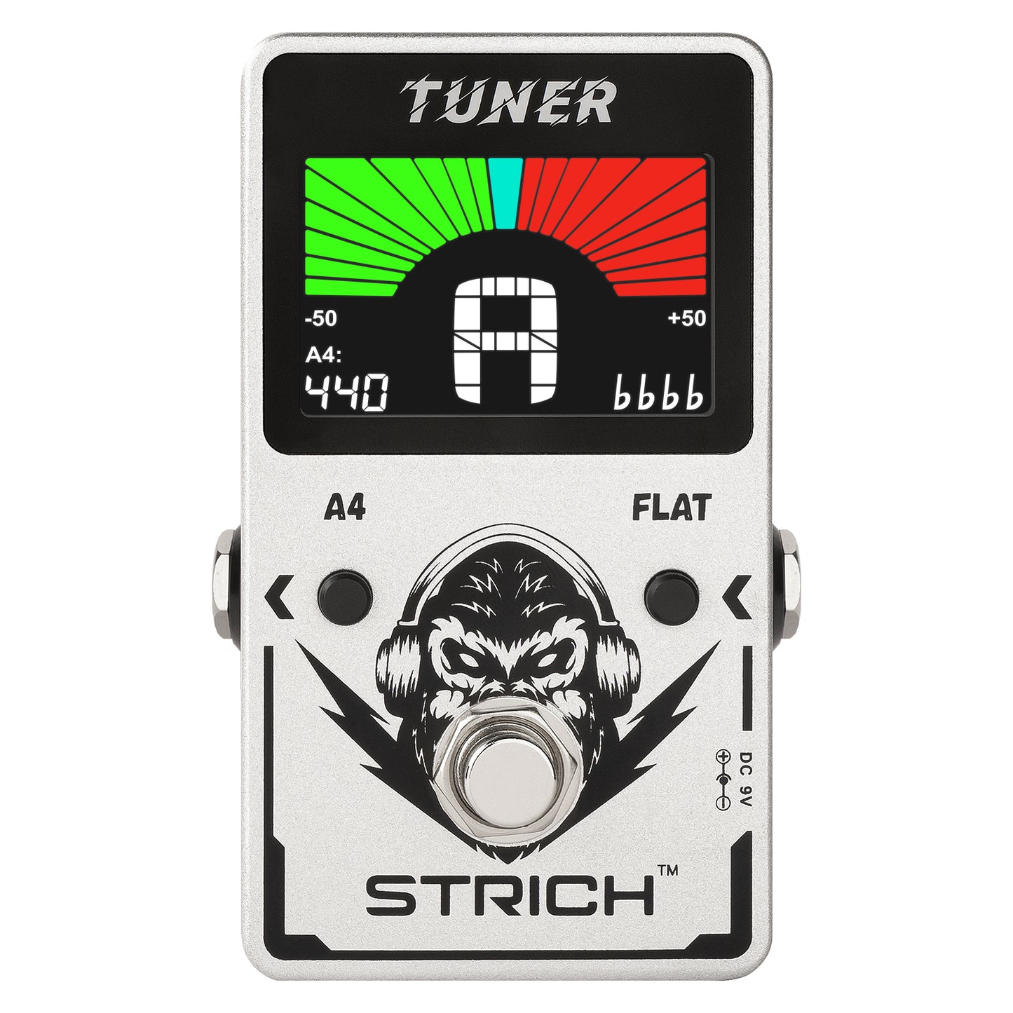 STRICH Tuner Pedal, Silver, Compact with Large Color Screen - Precision Chromatic Drop Tuning, 430-450Hz A4, True Bypass for Electric Guitar & Bass