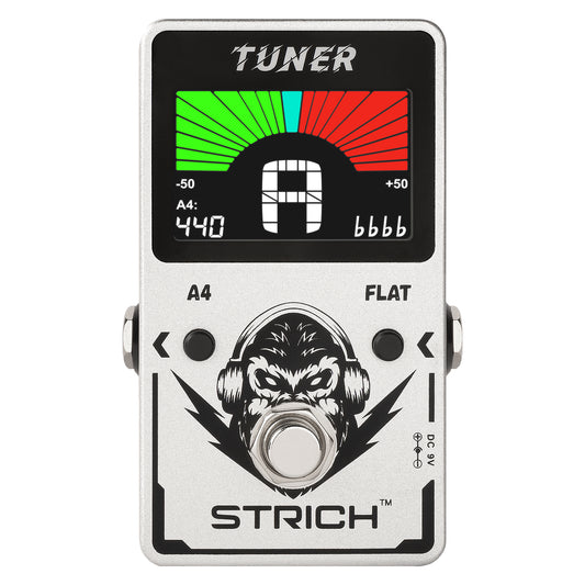 STRICH Tuner Pedal, Silver, Compact with Large Color Screen - Precision Chromatic Drop Tuning, 430-450Hz A4, True Bypass for Electric Guitar & Bass