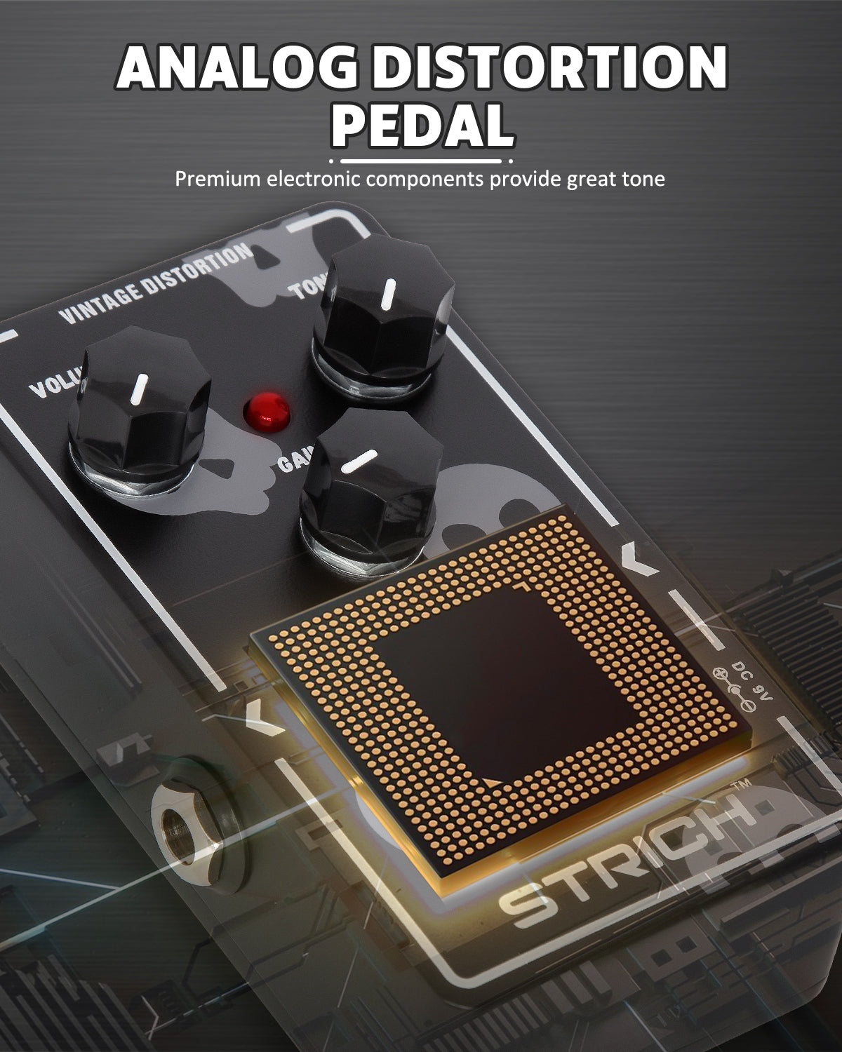 STRICH Distortion Guitar Pedal, Morpher Distortion, Super Muff Analog, Tight, Classic Crunch 80s Metal, True Bypass for Electric Guitar, White and Black