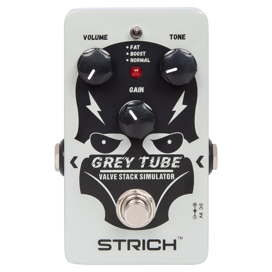 STRICH GREY TUBE Distortion Guitar Pedal, Distortion 3 Modes Fat, Boost, Normal Classic Crunch 80s Metal/Nu Metal, True Bypass for Electric Guitar, White