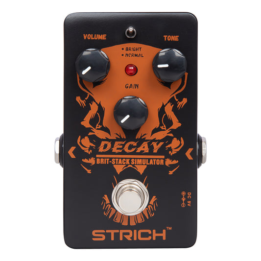 STRICH DECAY Distortion Guitar Pedal, Distortion 2 Modes Bright, Normal, Tight, Classic Crunch 80s Metal/Nu, True Bypass for Electric Guitar, Black and Red
