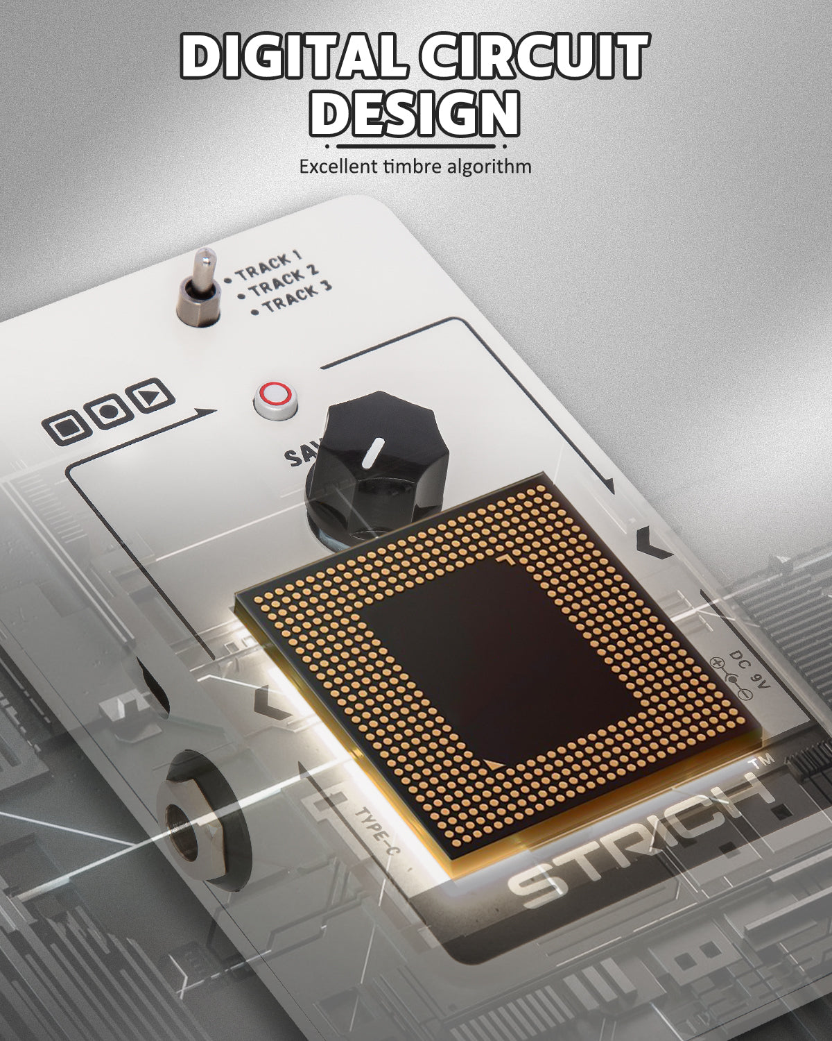 STRICH Looper Guitar Pedal with 3 Slots For Saving Loop Tracks, USB for Audio Import/Export, 90mins, True Bypass for Electric Guitar, Pure White