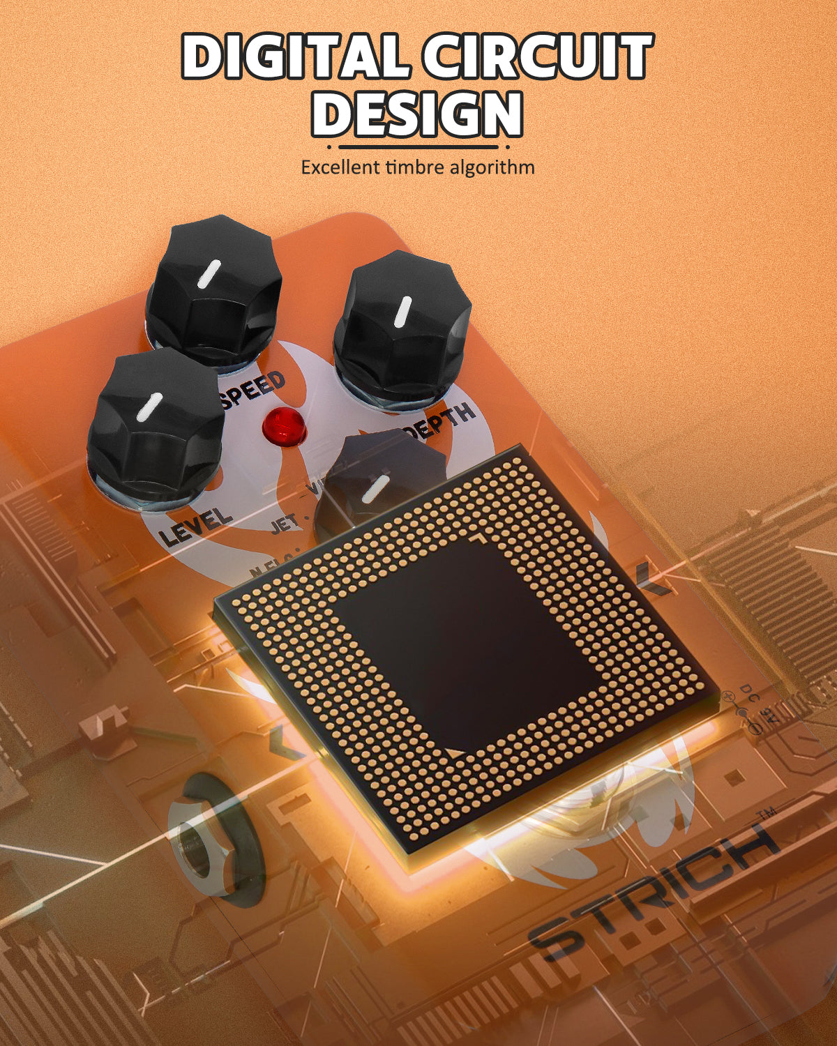 STRICH 11-Mode Modulation Guitar Pedal with Chorus, Phaser, Tremolo, Flanger, Vibrato, Auto Filter for Electric Guitar, True Bypass, Orange