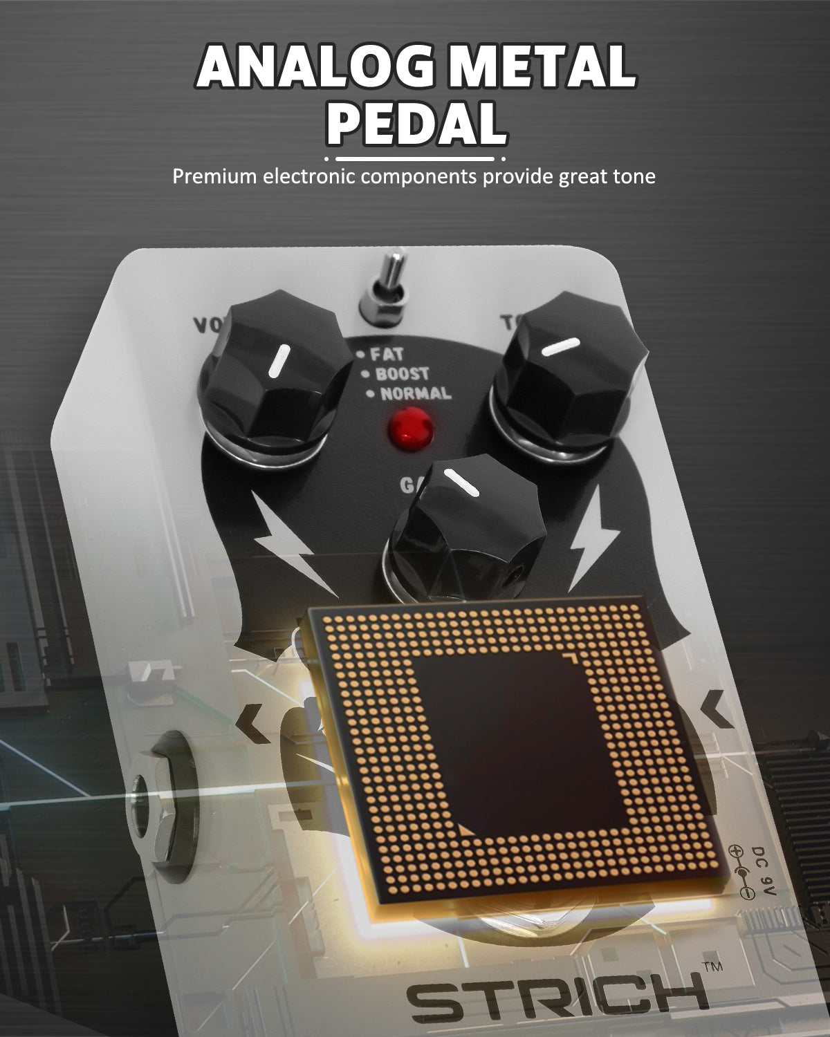 STRICH GREY TUBE Distortion Guitar Pedal, Distortion 3 Modes Fat, Boost, Normal Classic Crunch 80s Metal/Nu Metal, True Bypass for Electric Guitar, White