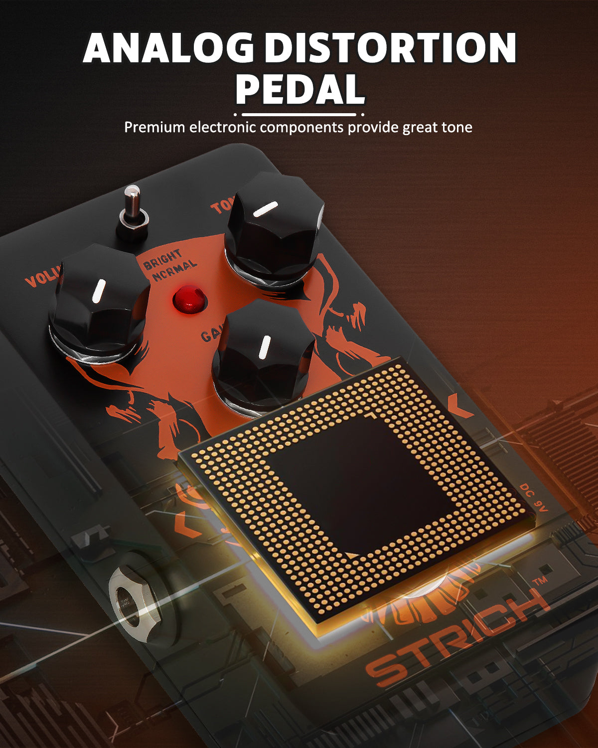 STRICH DECAY Distortion Guitar Pedal, Distortion 2 Modes Bright, Normal, Tight, Classic Crunch 80s Metal/Nu, True Bypass for Electric Guitar, Black and Red