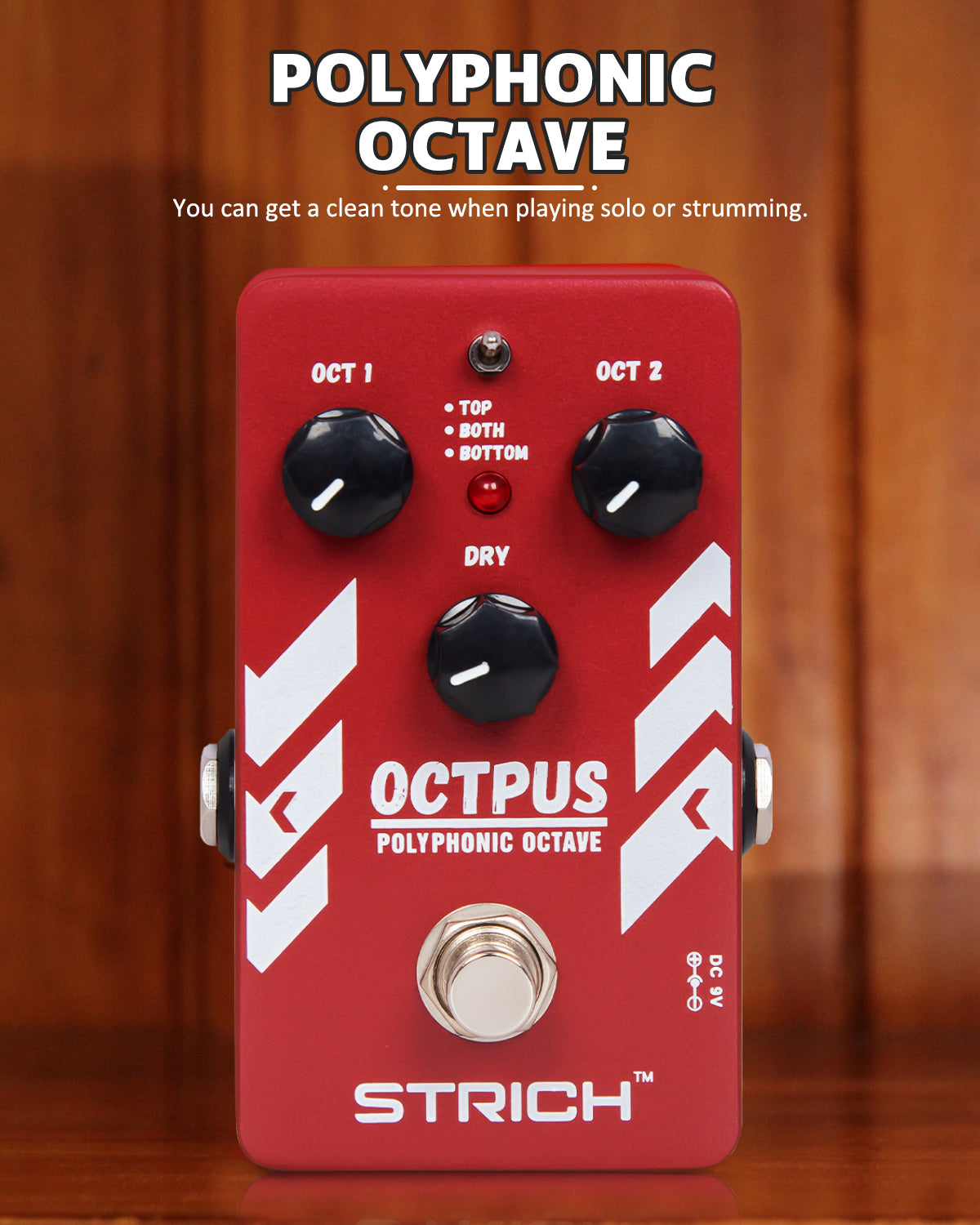 STRICH Polyphonic Octave Guitar Pedal, Digital 3 Modes Octave Shifter with Top/Both/Bottom Selection, Compact & Practical Aluminum Build, True Bypass for Electric Guitar, Red