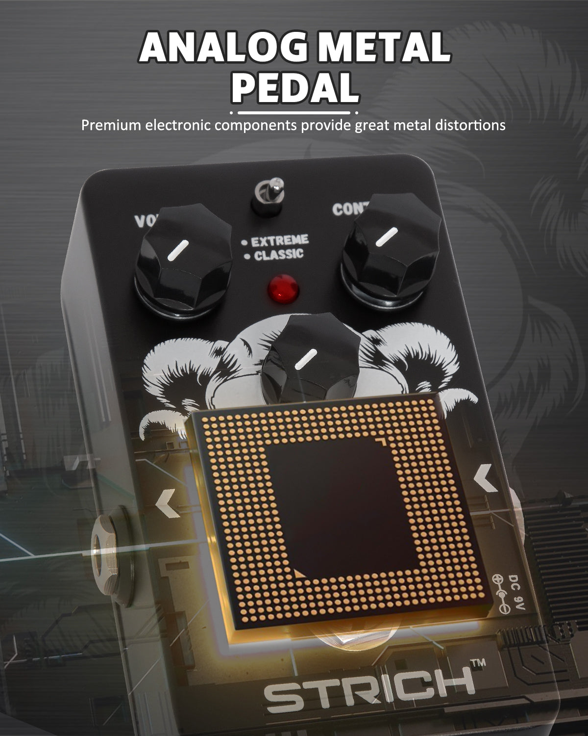 STRICH Metal Distortion Guitar Pedal, WARCRY Distortion 2 Modes Fat, Boost, Normal Classic Crunch 80s Metal/Nu Metal, True Bypass for Electric Guitar, Black and White