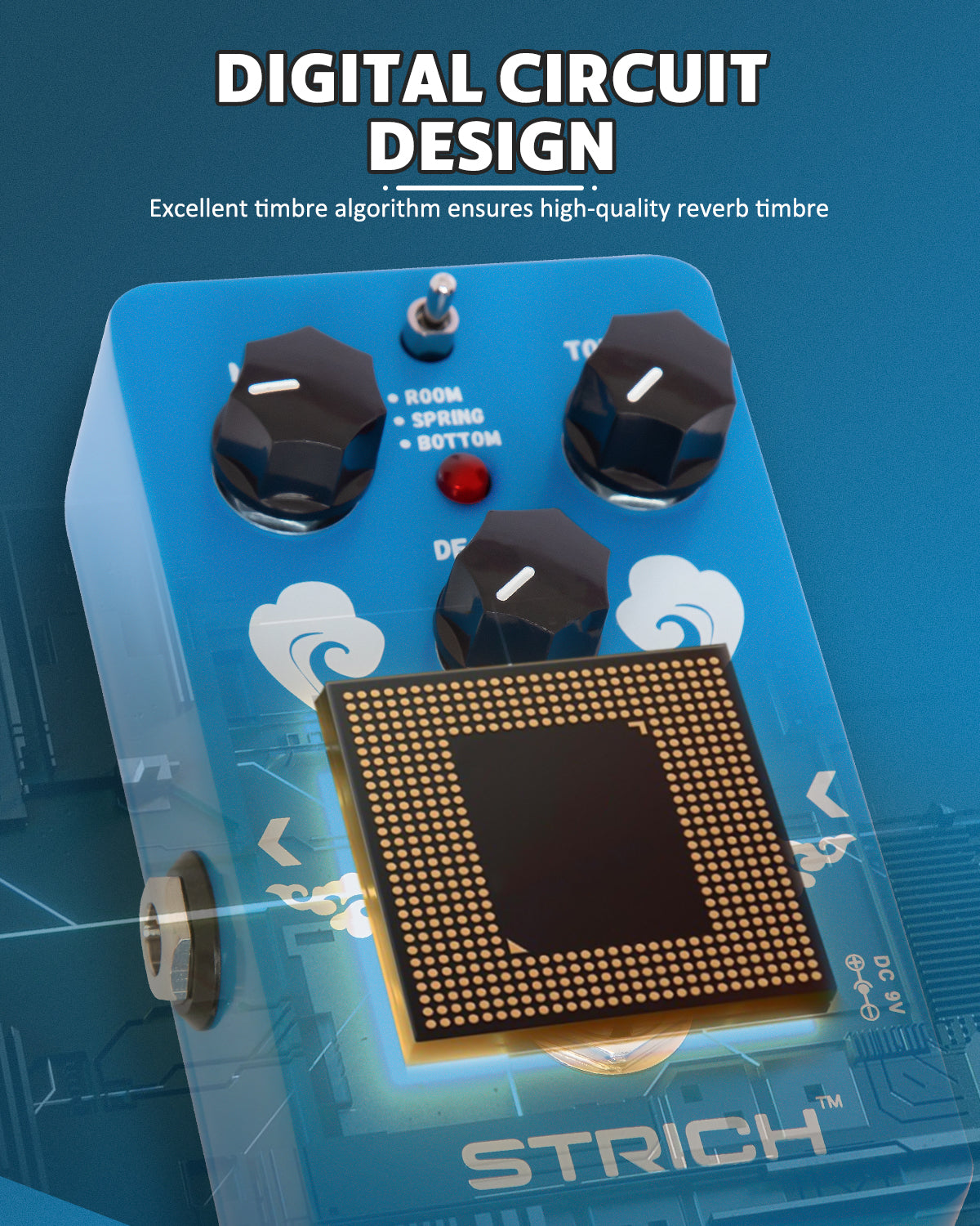 STRICH PARADISE Digital Reverb Guitar Pedal, Reverb Guitar Effect Pedal with 3 Modes, True Bypass for Electric Guitar, Blue