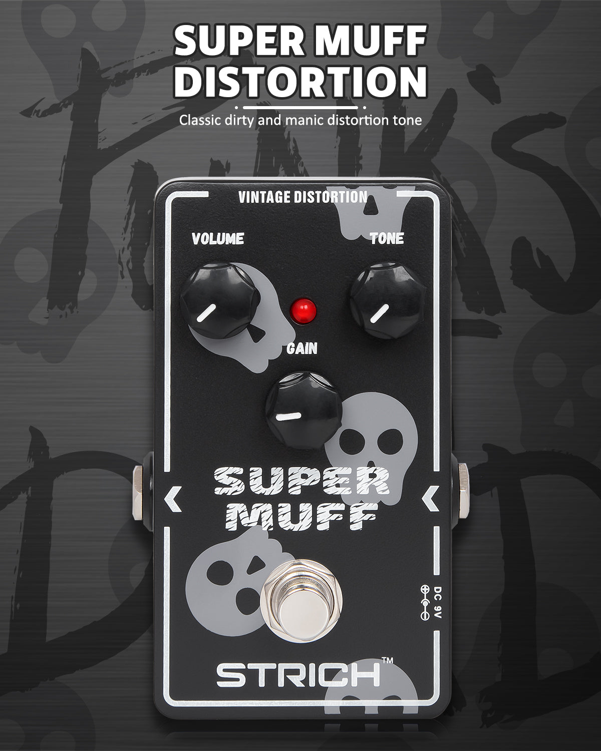 STRICH Distortion Guitar Pedal, Morpher Distortion, Super Muff Analog, Tight, Classic Crunch 80s Metal, True Bypass for Electric Guitar, White and Black