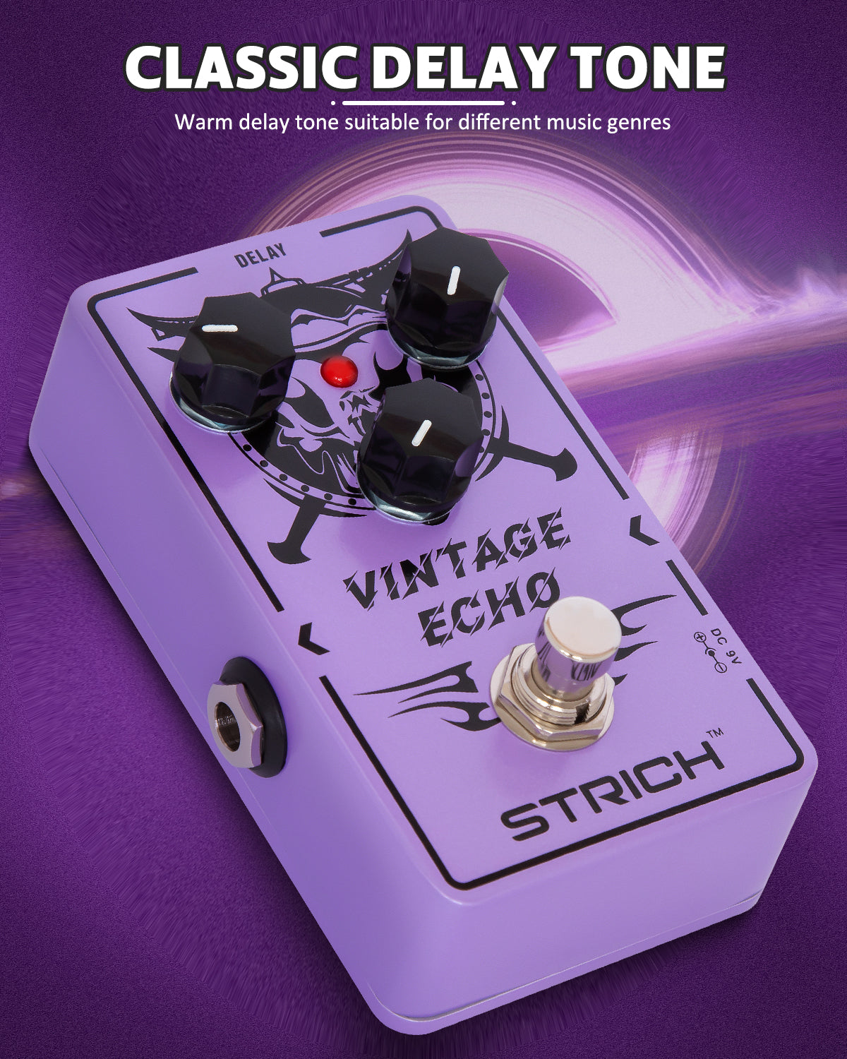 STRICH VINTAGE ECHO Delay Guitar Pedal, Analog Delay Guitar Effect Pedal Vintage, True Bypass for Electric Guitar, Purple