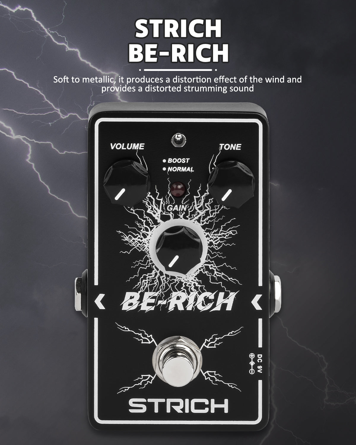 STRICH BE-RICH Tube Overdrive Distortion Pedal for Electric Guitar, Compact and Mini Design, True Bypass, 3 Control Knobs, Volume, Tone, Gain, Dual Mode Adjustment, Boost, Normal, 9V DC