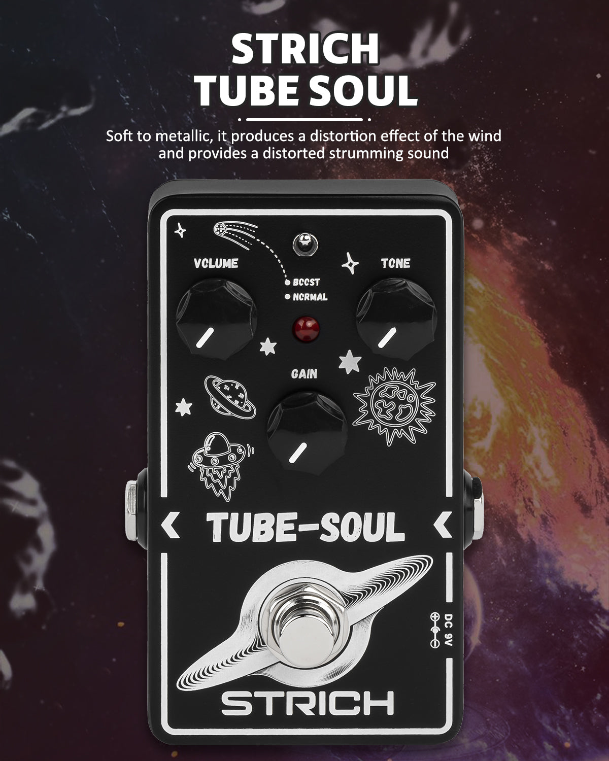 STRICH TUBE SOUL Tube Overdrive Distortion Pedal for Electric Guitar, Compact Mini Single Unit, True Bypass, 3 Control Knobs, Volume, Tone, Gain, Dual Mode Adjustment, Boost, Normal, 9V DC