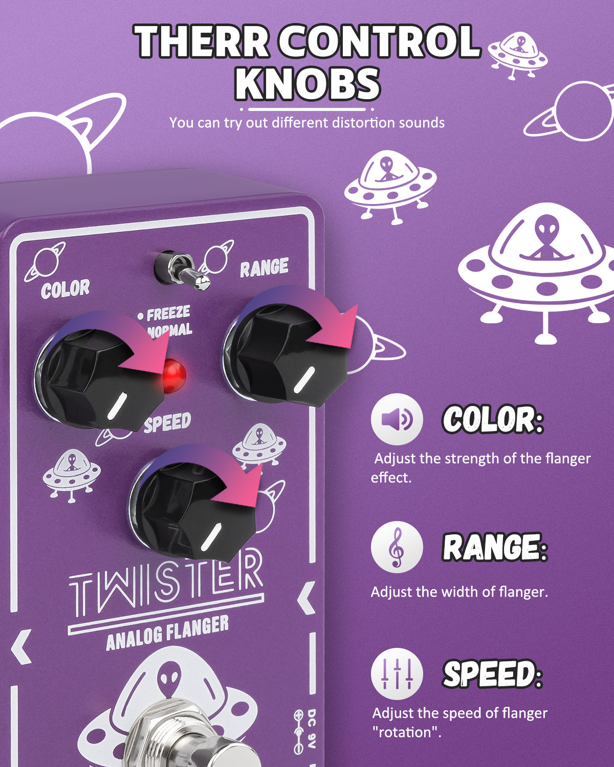 STRICH Analog Flanger Guitar Pedal for Effect Guitar, 2 Modes, Best Retro Sound Effect Classic Metallic Flanger Sounds Effect, True Bypass for Electric Guitar, Purple