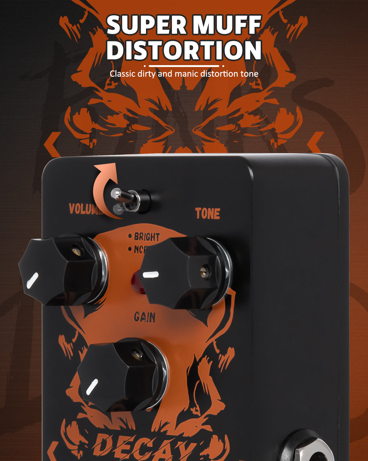 STRICH DECAY Distortion Guitar Pedal, Distortion 2 Modes Bright, Normal, Tight, Classic Crunch 80s Metal/Nu, True Bypass for Electric Guitar, Black and Red