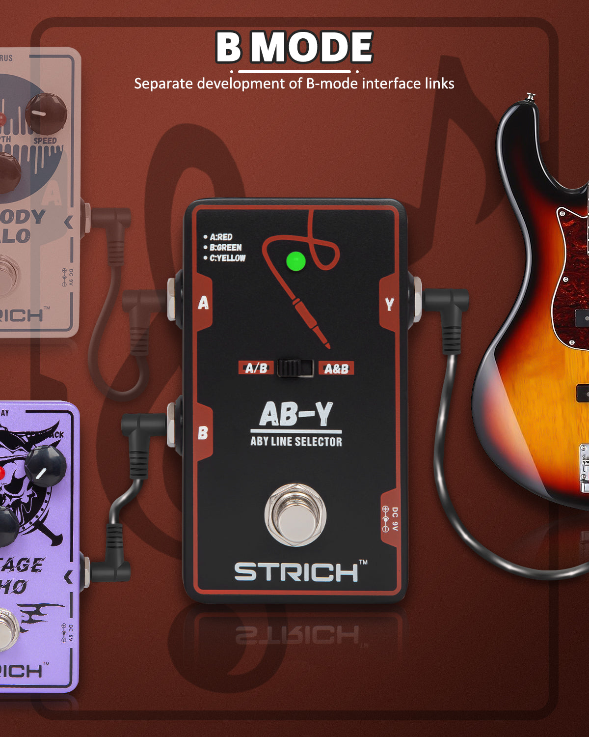 STRICH Dual Channel ABY Guitar Pedal, Electric Guitar Box Line Selector, Versatile AB Switch, True Bypass for Electric Guitar, Red and Black