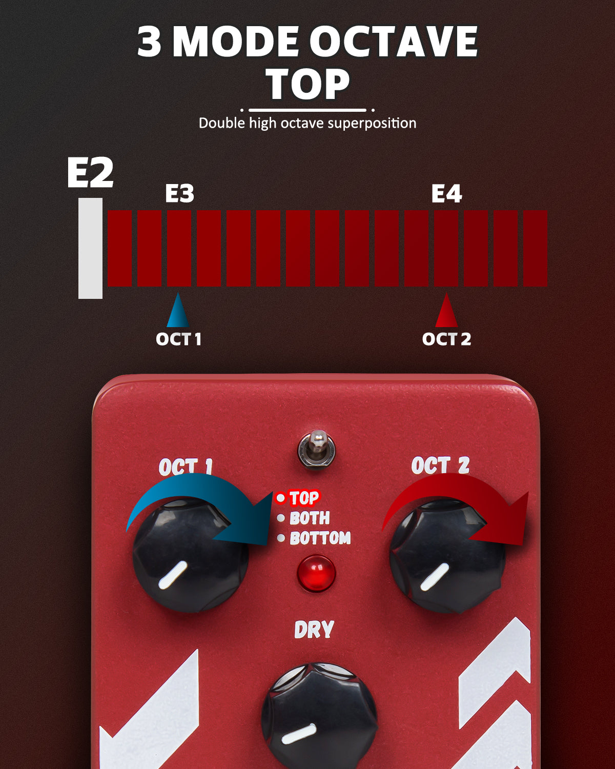 STRICH Polyphonic Octave Guitar Pedal, Digital 3 Modes Octave Shifter with Top/Both/Bottom Selection, Compact & Practical Aluminum Build, True Bypass for Electric Guitar, Red