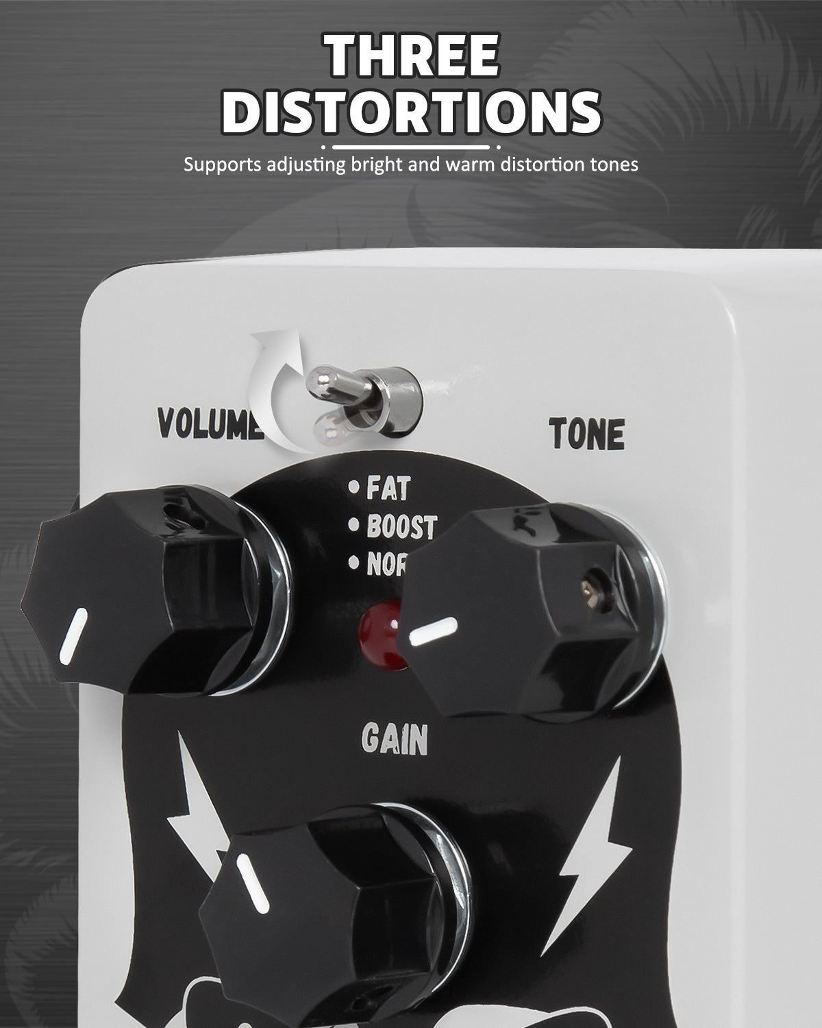 STRICH GREY TUBE Distortion Guitar Pedal, Distortion 3 Modes Fat, Boost, Normal Classic Crunch 80s Metal/Nu Metal, True Bypass for Electric Guitar, White