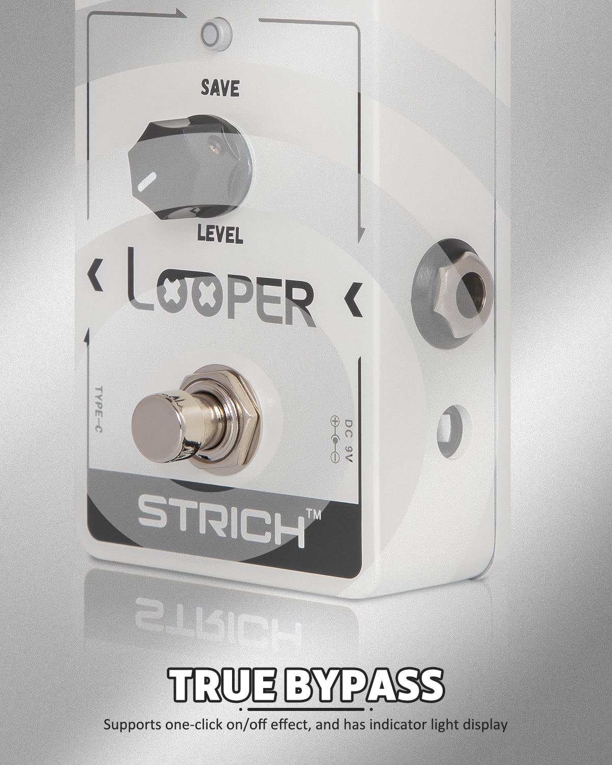 STRICH Looper Guitar Pedal with 3 Slots For Saving Loop Tracks, USB for Audio Import/Export, 90mins, True Bypass for Electric Guitar, Pure White