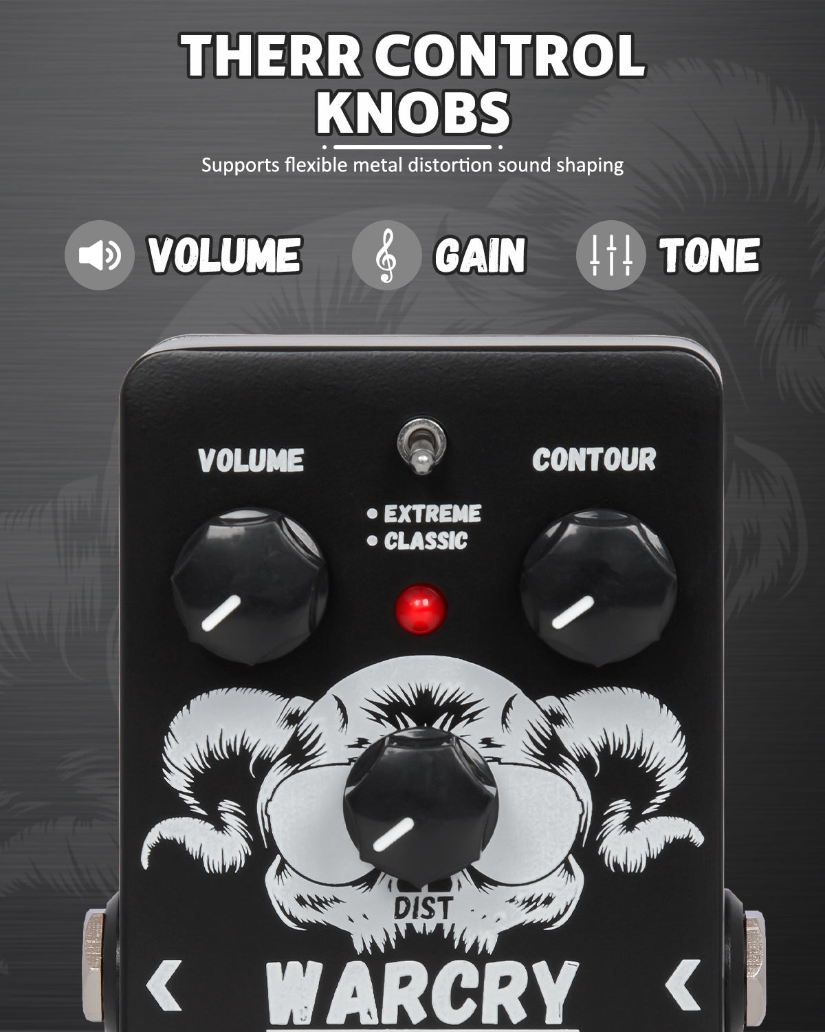 STRICH Metal Distortion Guitar Pedal, WARCRY Distortion 2 Modes Fat, Boost, Normal Classic Crunch 80s Metal/Nu Metal, True Bypass for Electric Guitar, Black and White