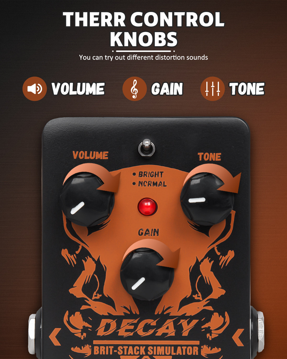 STRICH DECAY Distortion Guitar Pedal, Distortion 2 Modes Bright, Normal, Tight, Classic Crunch 80s Metal/Nu, True Bypass for Electric Guitar, Black and Red