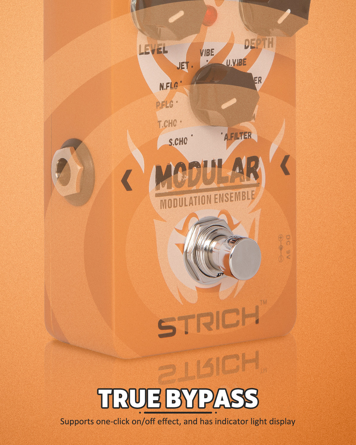 STRICH 11-Mode Modulation Guitar Pedal with Chorus, Phaser, Tremolo, Flanger, Vibrato, Auto Filter for Electric Guitar, True Bypass, Orange
