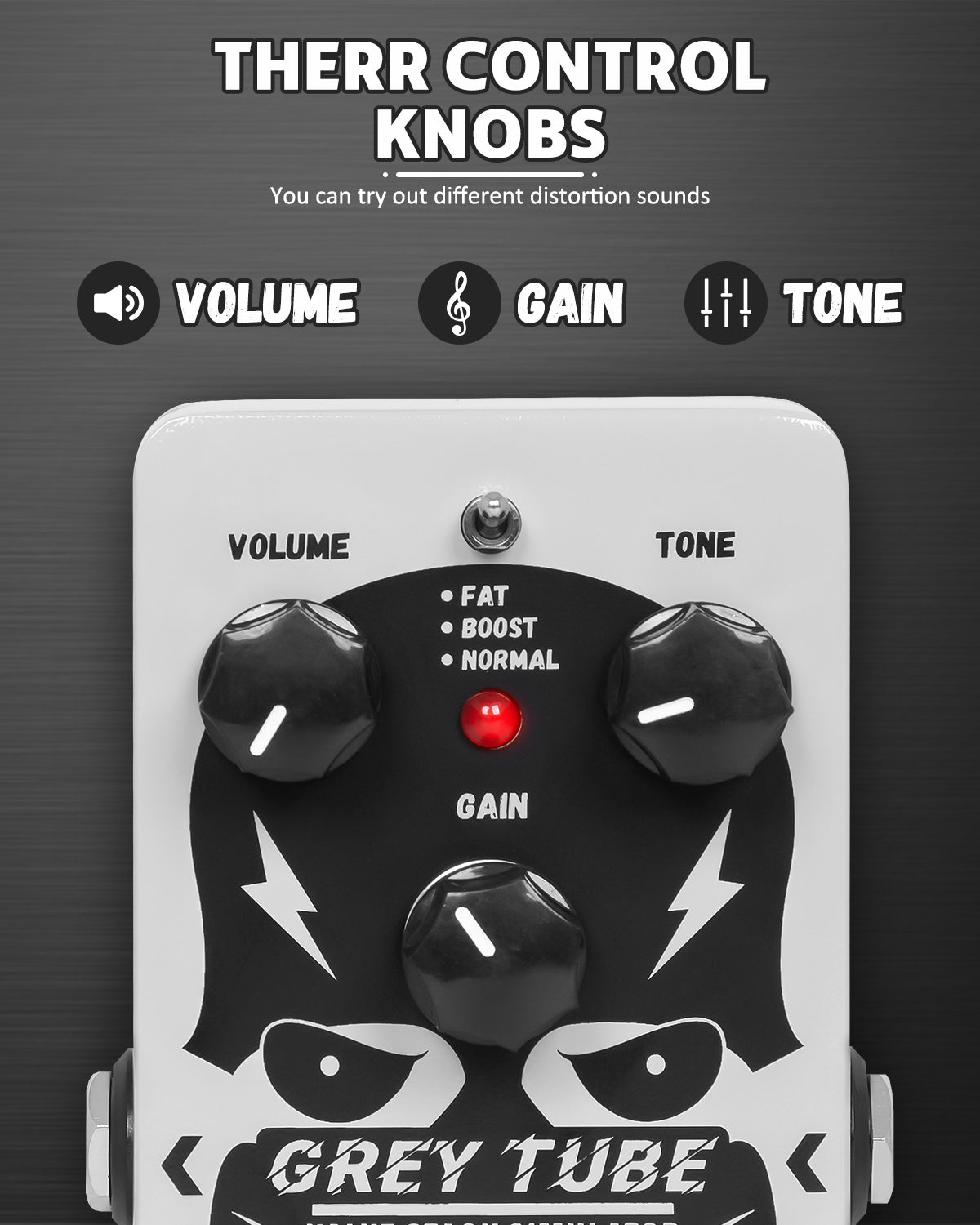 STRICH GREY TUBE Distortion Guitar Pedal, Distortion 3 Modes Fat, Boost, Normal Classic Crunch 80s Metal/Nu Metal, True Bypass for Electric Guitar, White