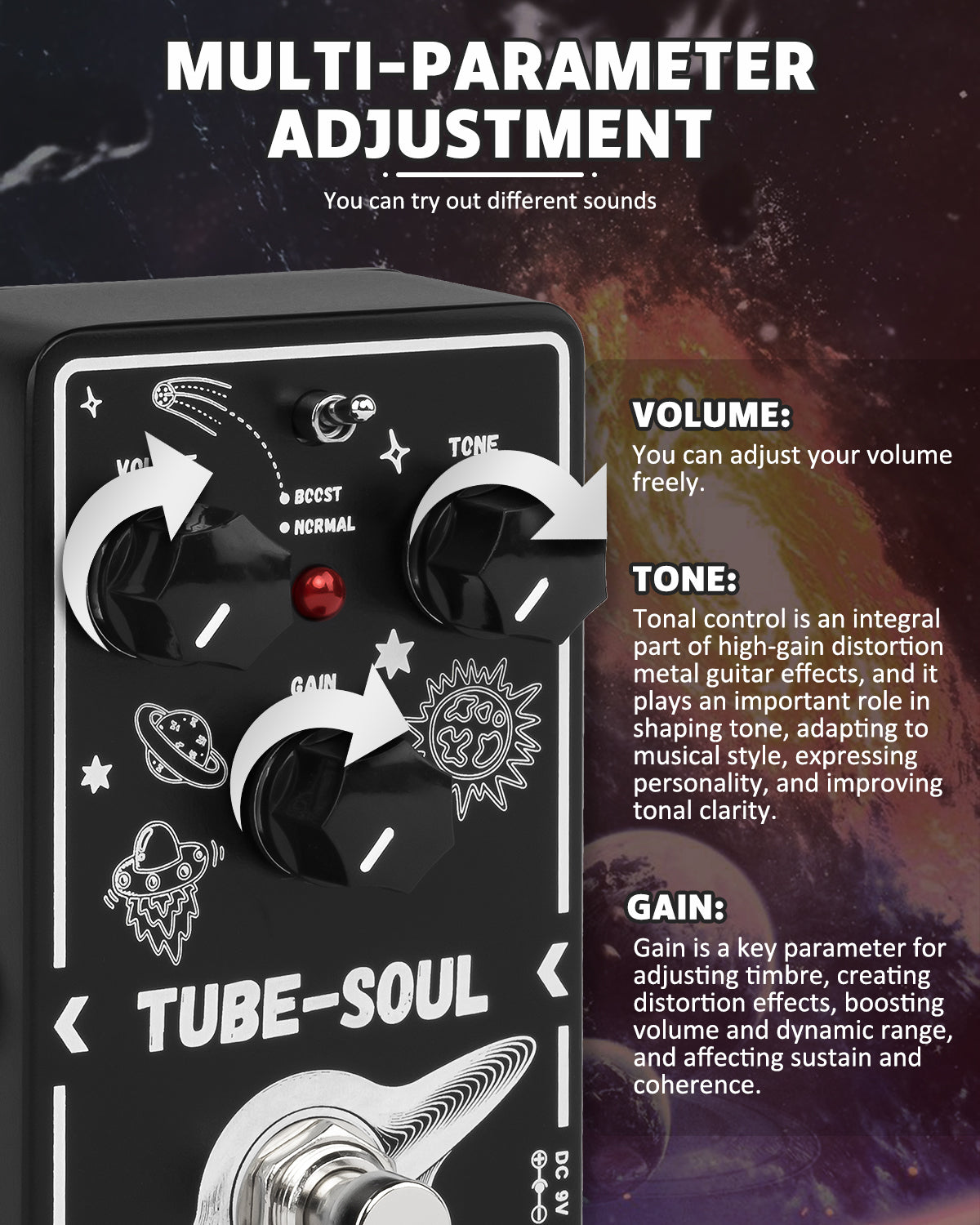 STRICH TUBE SOUL Tube Overdrive Distortion Pedal for Electric Guitar, Compact Mini Single Unit, True Bypass, 3 Control Knobs, Volume, Tone, Gain, Dual Mode Adjustment, Boost, Normal, 9V DC