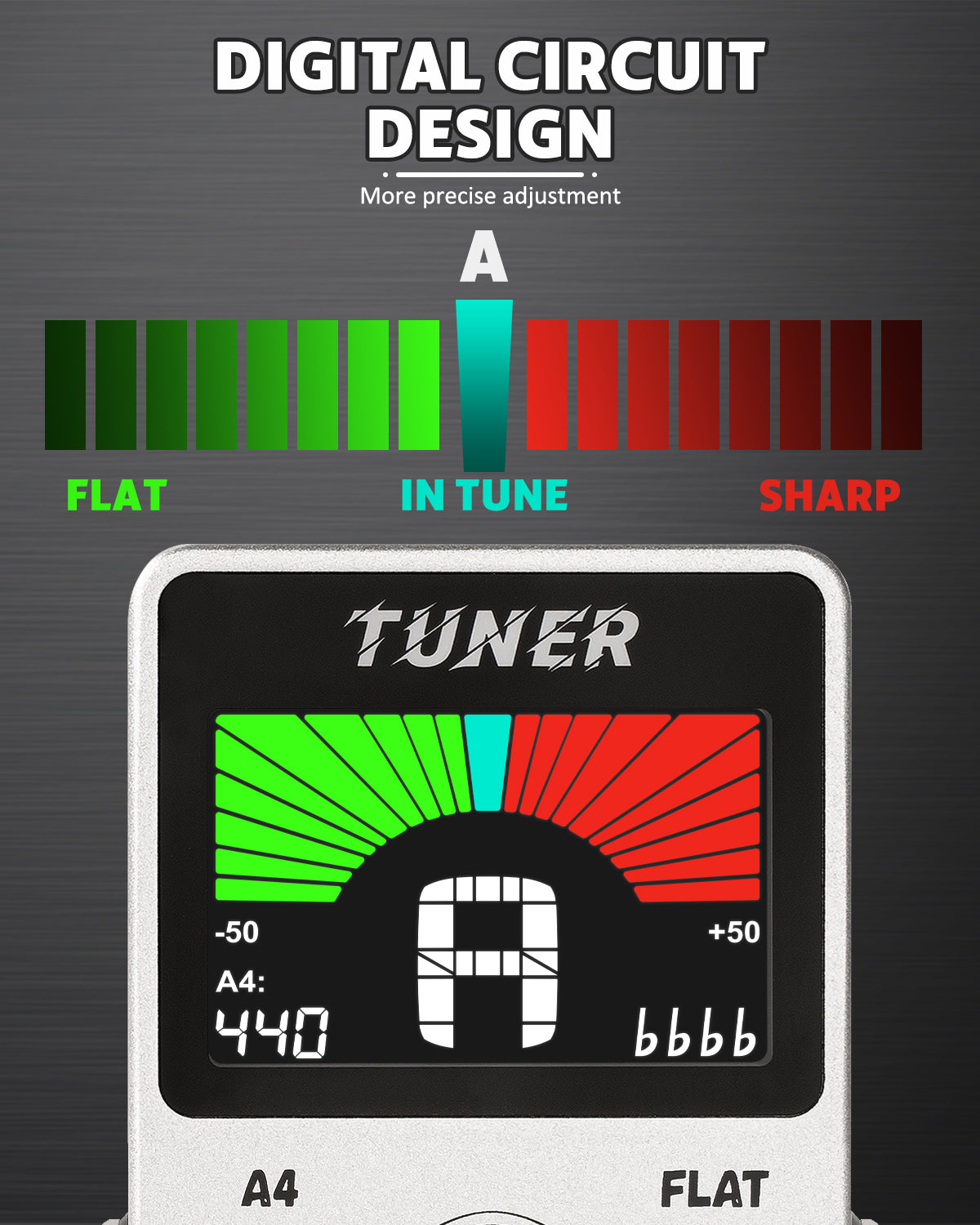 STRICH Tuner Pedal, Silver, Compact with Large Color Screen - Precision Chromatic Drop Tuning, 430-450Hz A4, True Bypass for Electric Guitar & Bass