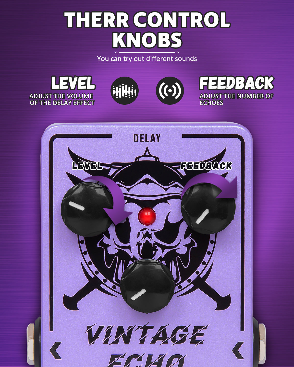 STRICH VINTAGE ECHO Delay Guitar Pedal, Analog Delay Guitar Effect Pedal Vintage, True Bypass for Electric Guitar, Purple