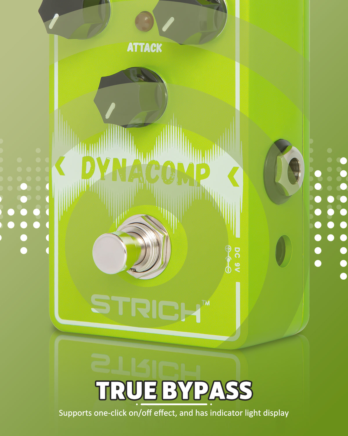 STRICH DYNACOMP Compressor Guitar Pedal, Essential Pure Analog Effect Pedal, 3 Knobs Control, True Bypass for Electric Guitar, Green