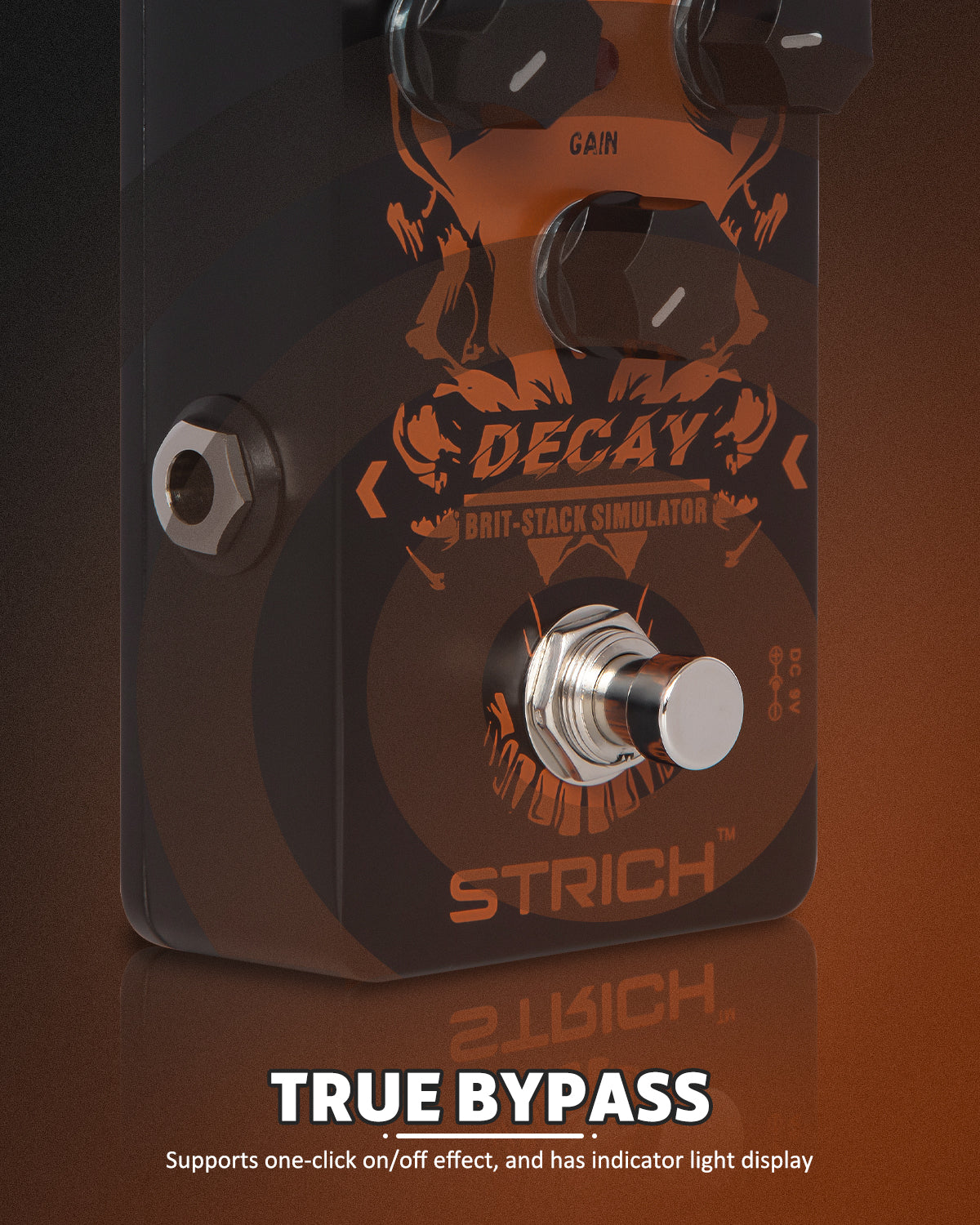 STRICH DECAY Distortion Guitar Pedal, Distortion 2 Modes Bright, Normal, Tight, Classic Crunch 80s Metal/Nu, True Bypass for Electric Guitar, Black and Red