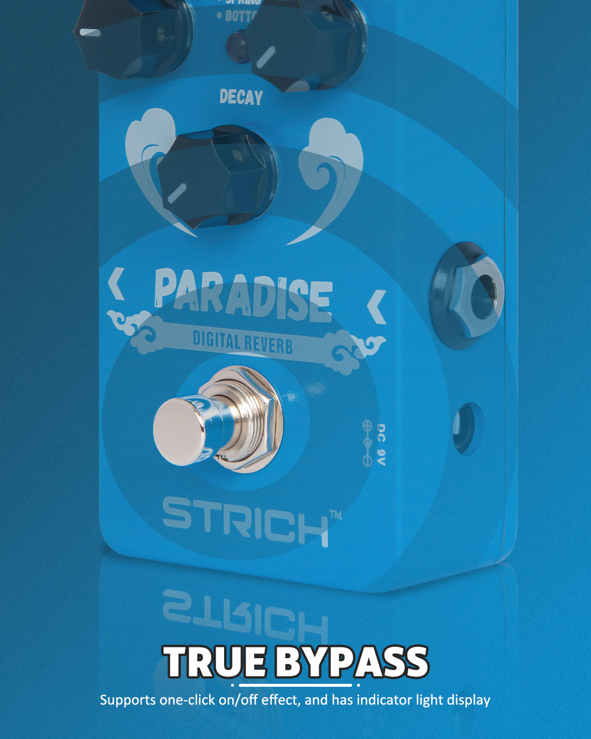 STRICH PARADISE Digital Reverb Guitar Pedal, Reverb Guitar Effect Pedal with 3 Modes, True Bypass for Electric Guitar, Blue