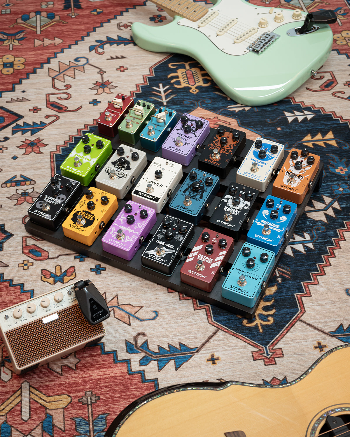 STRICH Guitar Pedal Board Extra Large Size, Aircraft Grade Aluminum 2.6lb Lightweight Pedalboard 18'' x 14.6'' Effect Pedals board with Carry Bag, PLUS 18 (Angled)