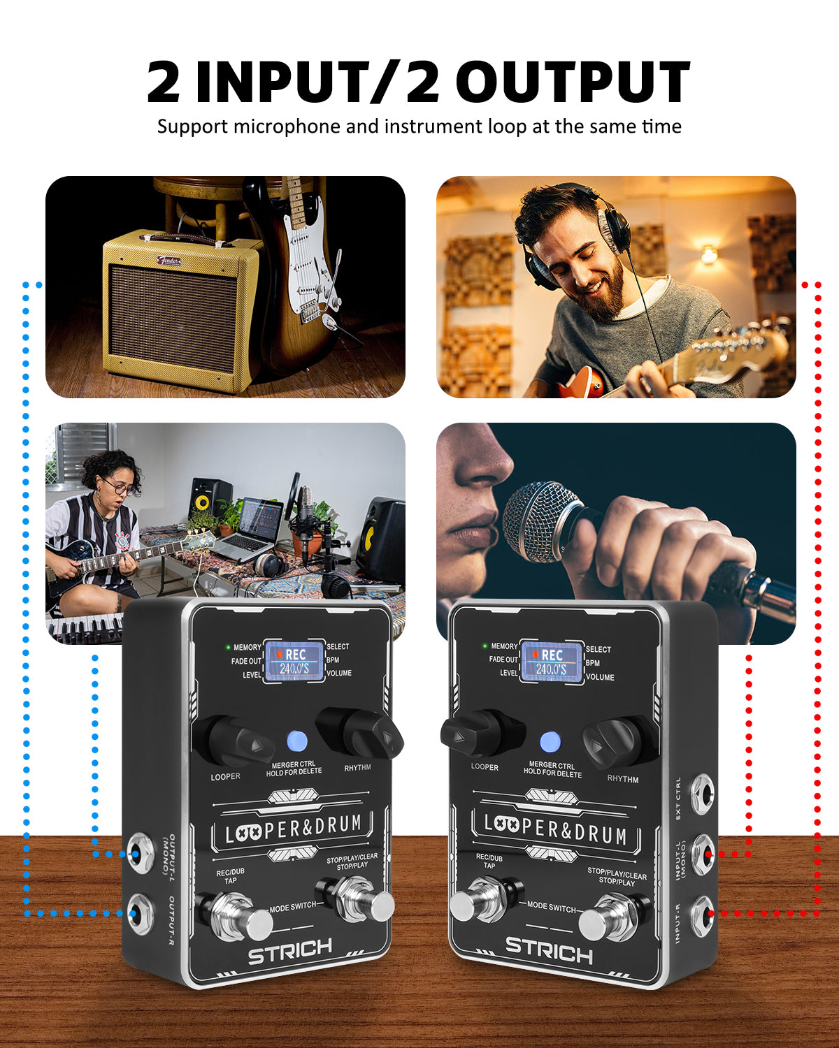 STRICH Stereo Looper Pedal Guitar Pedal with Built-in Drum Machine, 100 Diverse Drum Patterns, 160 Minutes Recording Time, USB for Audio Import/Export, Support Software Editing Footswitch Control