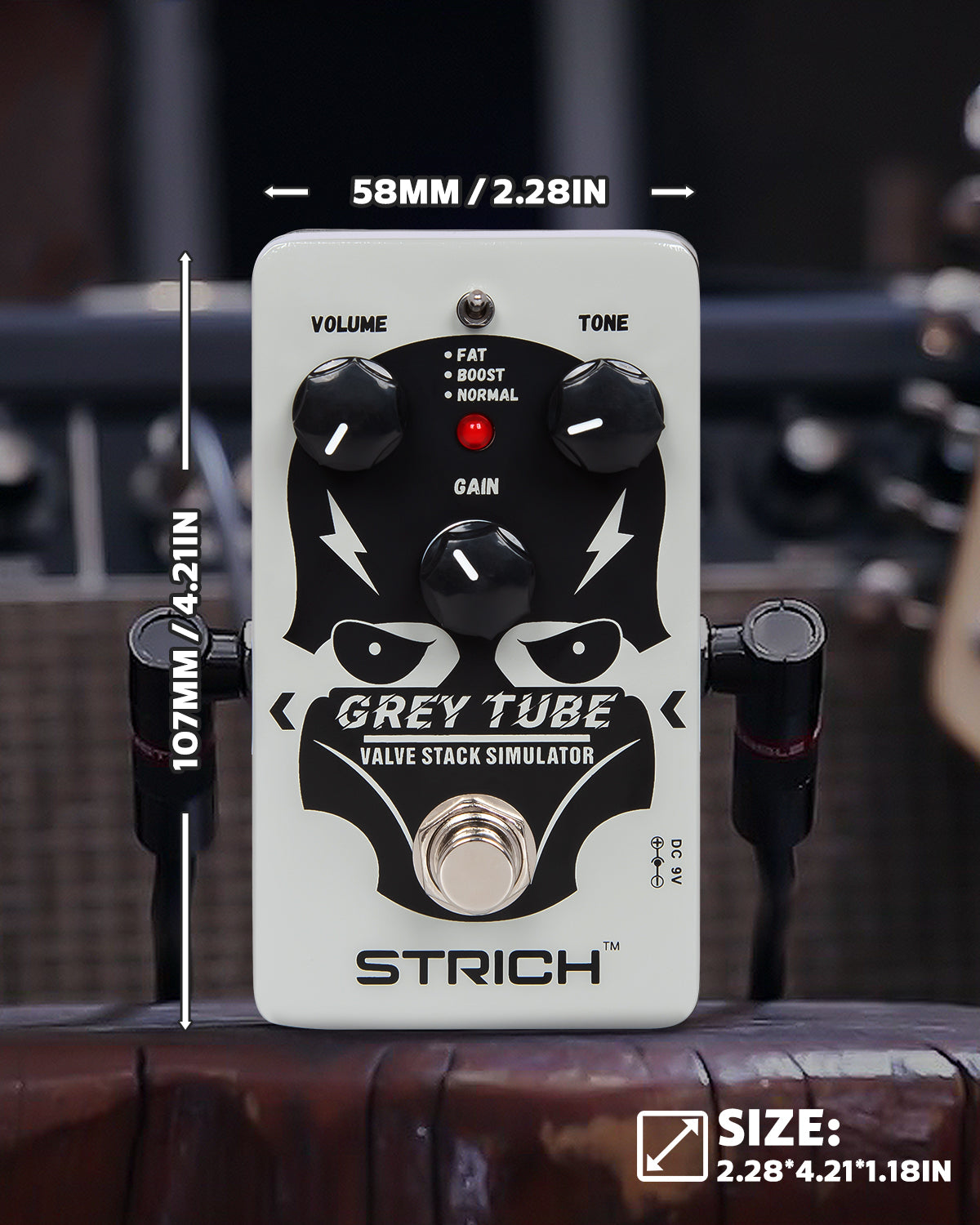 STRICH GREY TUBE Distortion Guitar Pedal, Distortion 3 Modes Fat, Boost, Normal Classic Crunch 80s Metal/Nu Metal, True Bypass for Electric Guitar, White