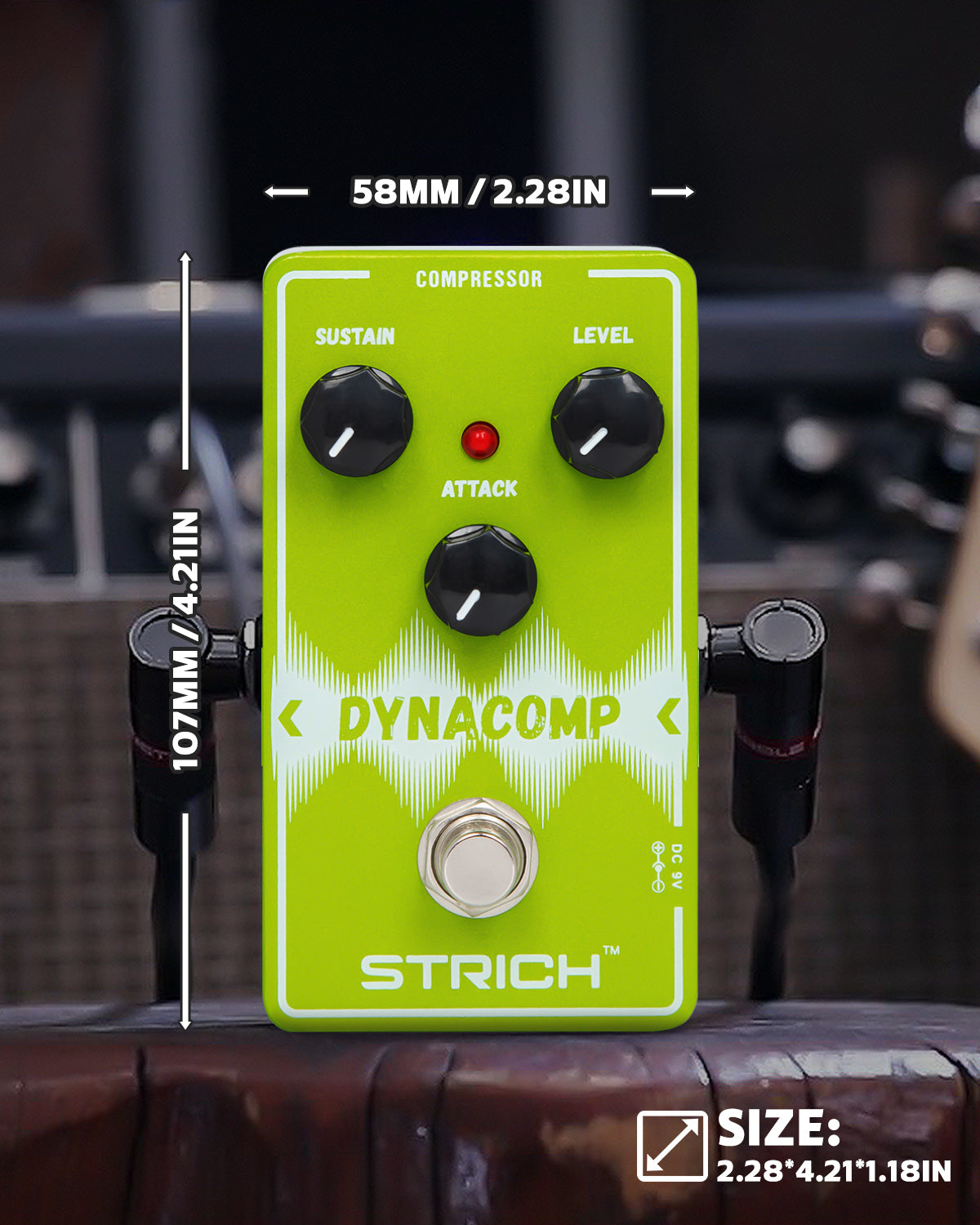 STRICH DYNACOMP Compressor Guitar Pedal, Essential Pure Analog Effect Pedal, 3 Knobs Control, True Bypass for Electric Guitar, Green