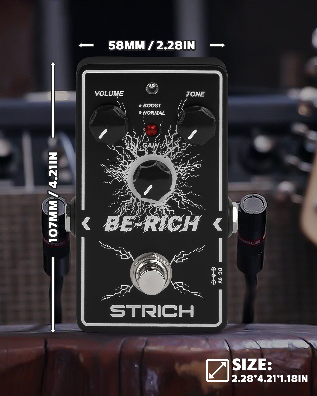 STRICH BE-RICH Tube Overdrive Distortion Pedal for Electric Guitar, Compact and Mini Design, True Bypass, 3 Control Knobs, Volume, Tone, Gain, Dual Mode Adjustment, Boost, Normal, 9V DC