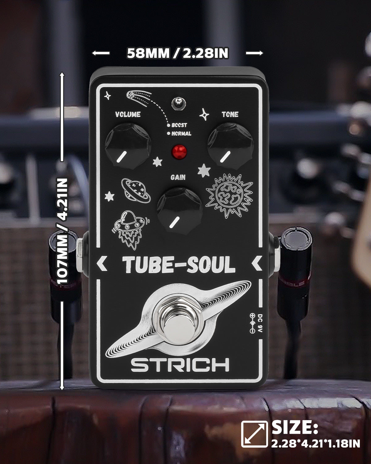 STRICH TUBE SOUL Tube Overdrive Distortion Pedal for Electric Guitar, Compact Mini Single Unit, True Bypass, 3 Control Knobs, Volume, Tone, Gain, Dual Mode Adjustment, Boost, Normal, 9V DC