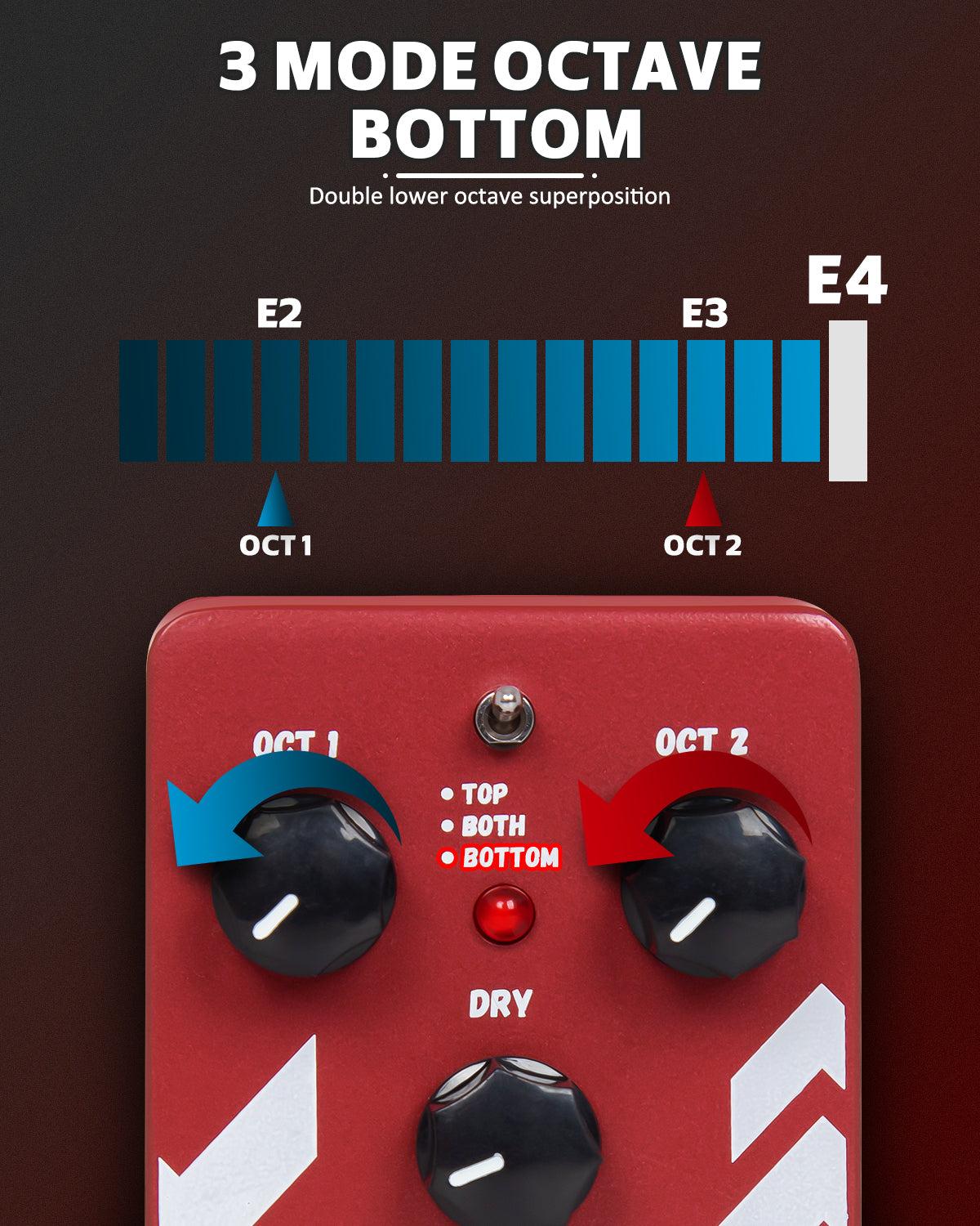 STRICH Polyphonic Octave Guitar Pedal, Digital 3 Modes Octave Shifter with Top/Both/Bottom Selection, Compact & Practical Aluminum Build, True Bypass for Electric Guitar, Red