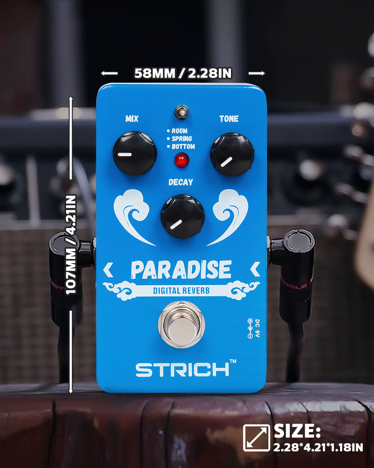 STRICH PARADISE Digital Reverb Guitar Pedal, Reverb Guitar Effect Pedal with 3 Modes, True Bypass for Electric Guitar, Blue