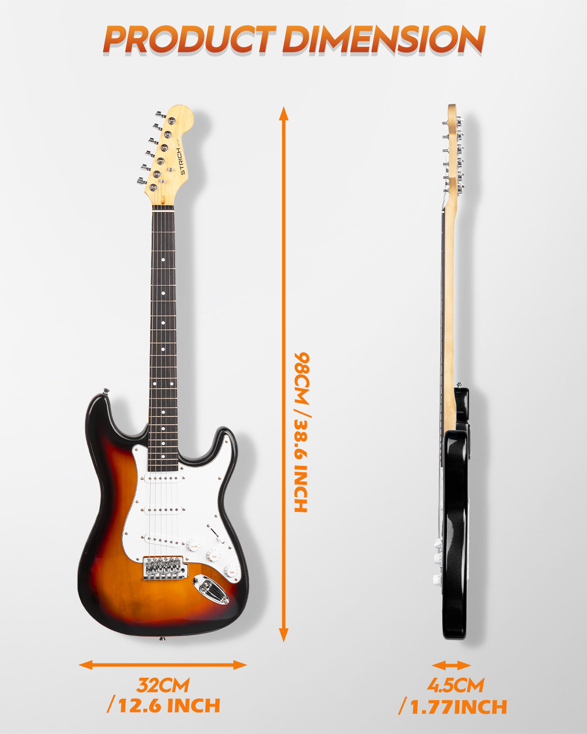 STRICH Electric Guitar Beginner Kit, Solid Body 39" Full Size Electric Guitar SSS Pick Up for Starter, with 10W Amp, Bag, Digital Tuner, Capo, Strap, String,Cable, Picks, SST-S10 Sunburst