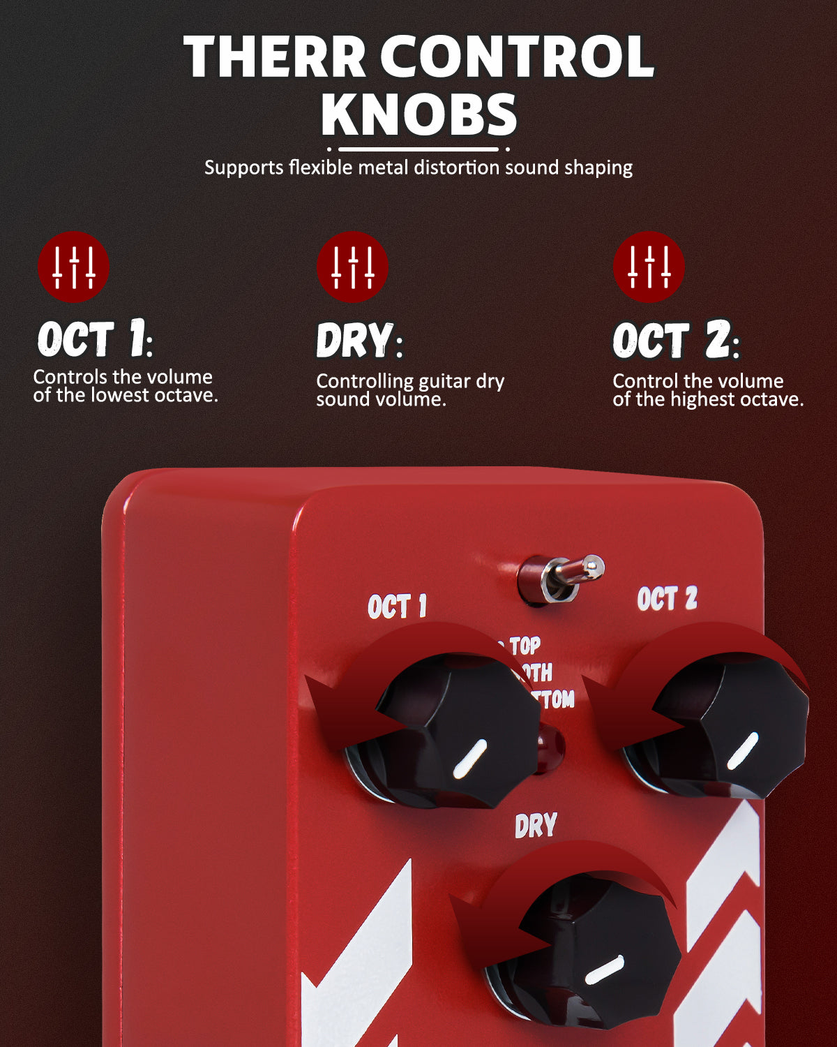 STRICH Polyphonic Octave Guitar Pedal, Digital 3 Modes Octave Shifter with Top/Both/Bottom Selection, Compact & Practical Aluminum Build, True Bypass for Electric Guitar, Red