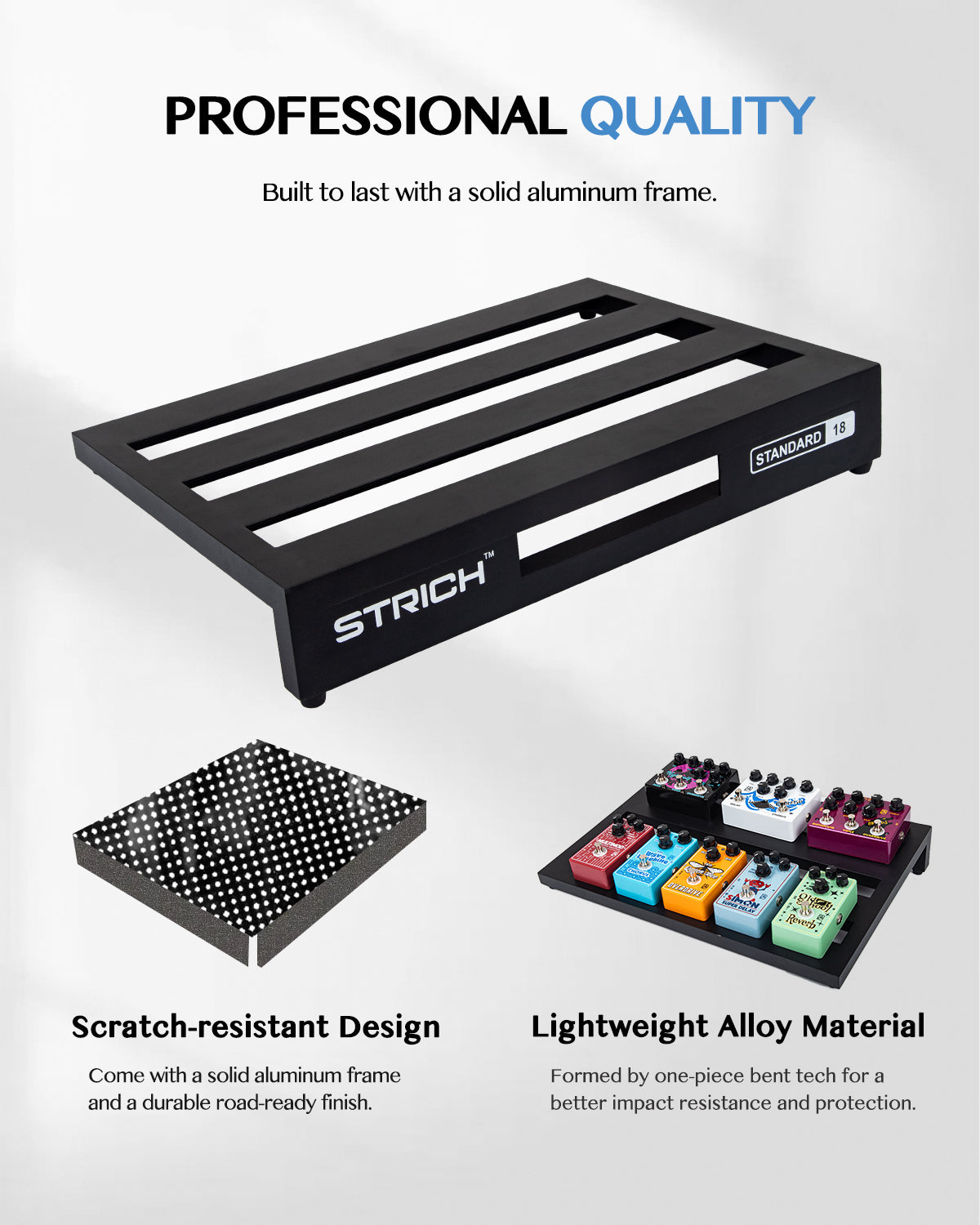 STRICH Guitar Pedal Board Aluminum Alloy 1.98lb Super Light Effect Pedalboard 18'' x 12.5'' with Carry Bag, STANDARD 18 (Angled)