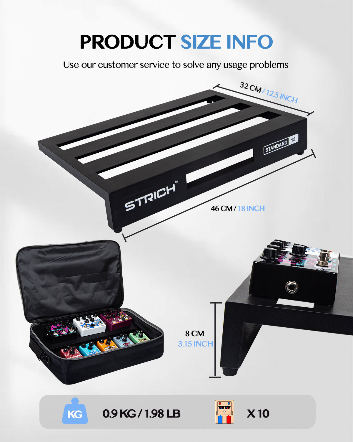 STRICH Guitar Pedal Board Aluminum Alloy 1.98lb Super Light Effect Pedalboard 18'' x 12.5'' with Carry Bag, STANDARD 18 (Angled)
